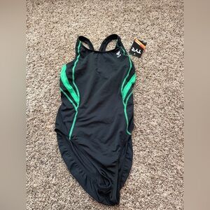 TYR Women's Black One Piece with Green Accents